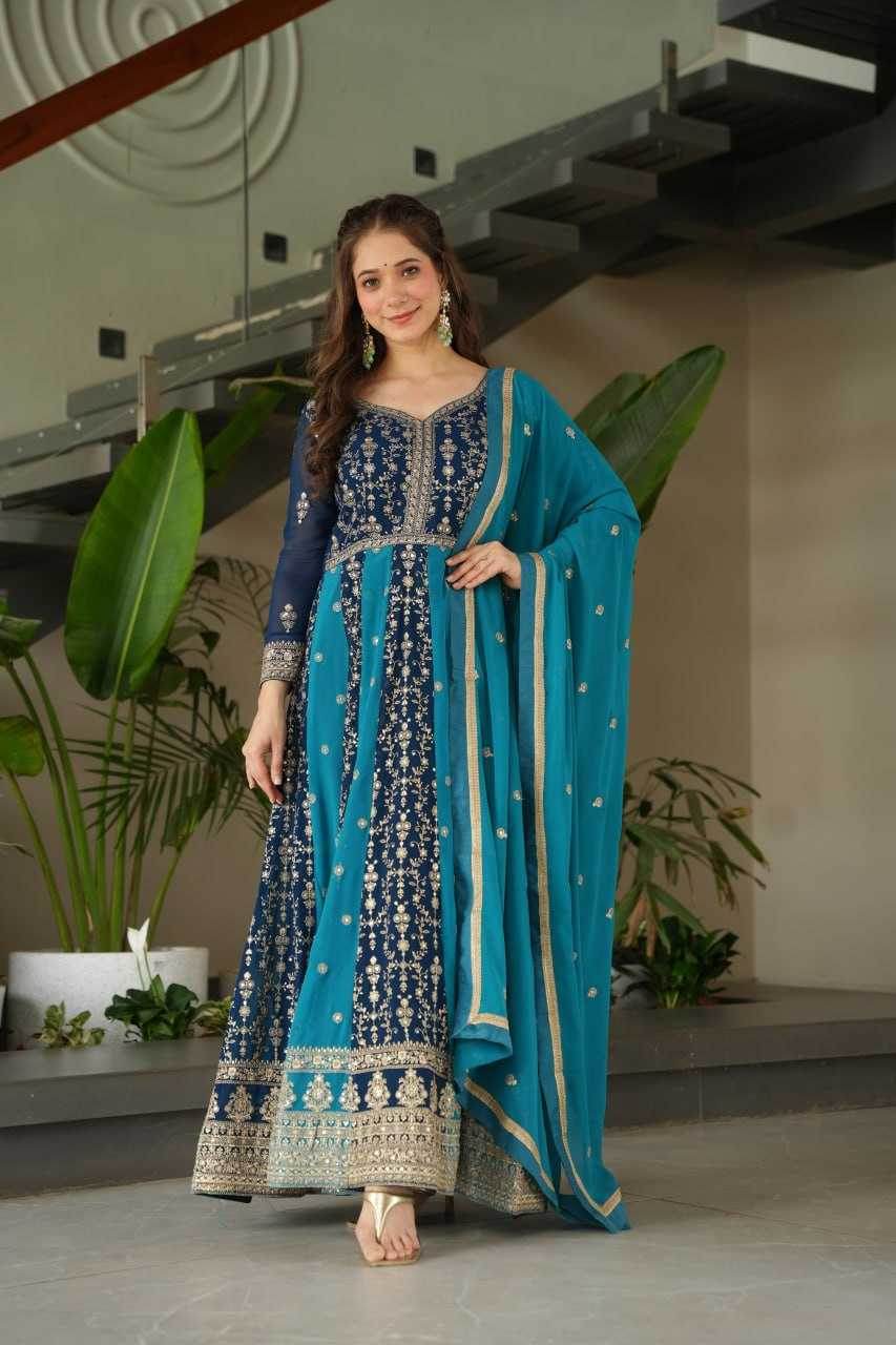 Faux Blooming Gown With Dupatta Sequin Gowns - MYLUXURY LANE ENTERPRISE